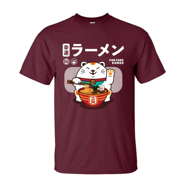 Ramen Eater Good Fortune Cat Printed T-shirt - Item - BYTOODAY