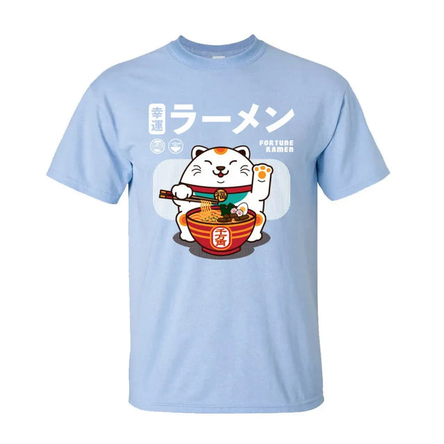 Ramen Eater Good Fortune Cat Printed T-shirt - Item - BYTOODAY