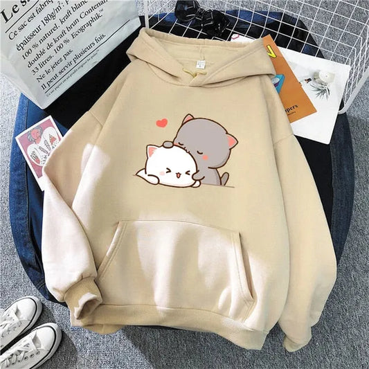 Sudadera con capucha estampada de pareja de gatos kawaii encantadores