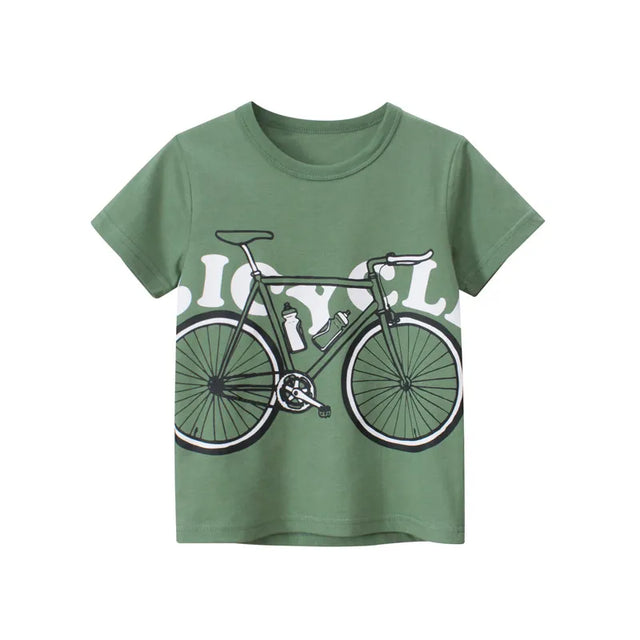 Bike Print Kid Green Casual T-shirt - Item - BYTOODAY