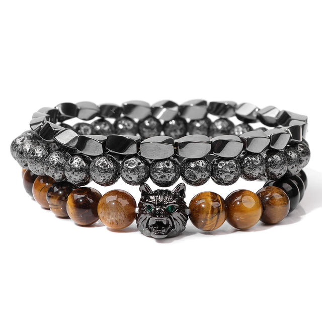 Brown & Silver Beads Elegant Wolf Bracelet - Item - BYTOODAY