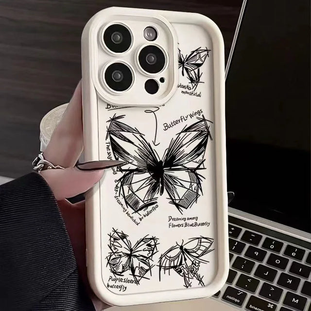 Butterfly Sketches Pattern Protective Phone Case - Item - BYTOODAY