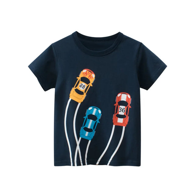 Car Race Print Kid Navy Blue T-shirt - Item - BYTOODAY