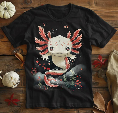 Casual Black T-shirt Patterned Axolotls - Item - BYTOODAY