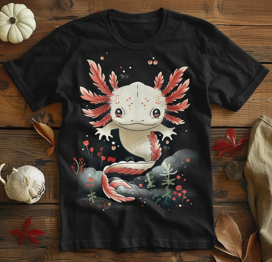 Casual Black T-shirt Patterned Axolotls - Item - BYTOODAY