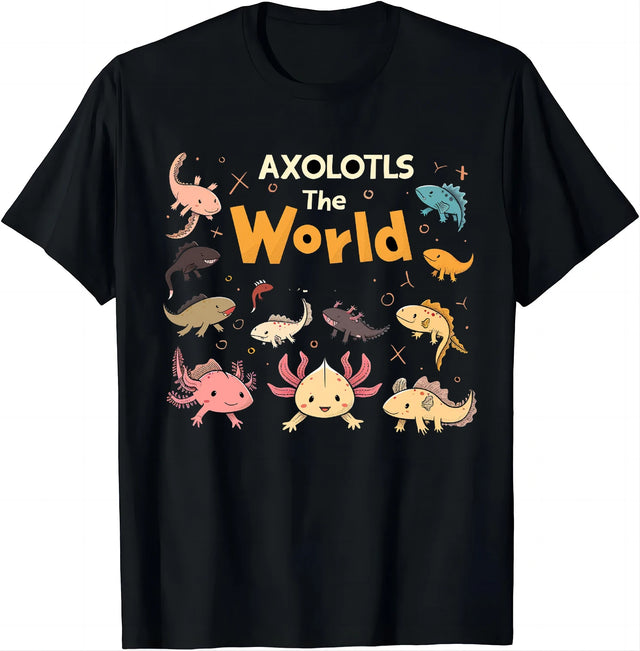 Casual Black T-shirt Patterned Axolotls - Item - BYTOODAY