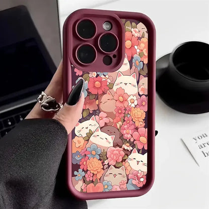 Colorful Kawaii Kitties Pattern Soft Phone Case - Item - BYTOODAY