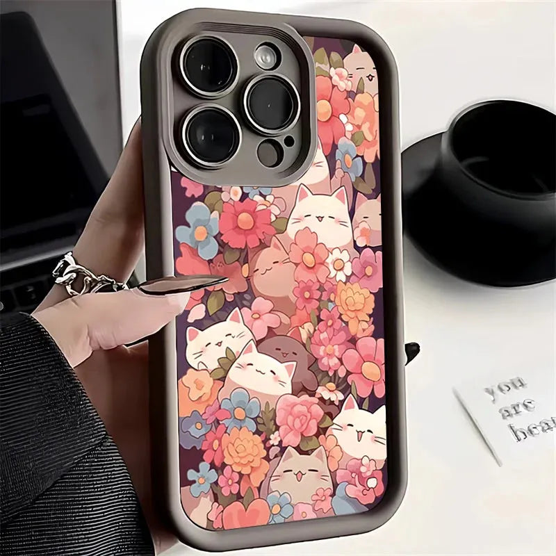 Colorful Kawaii Kitties Pattern Soft Phone Case - Item - BYTOODAY