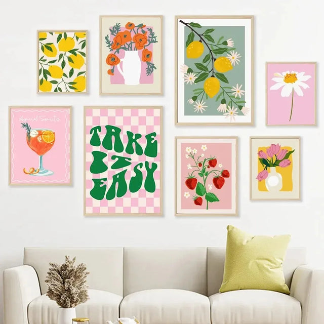 Lemon & Flowers Pattern Natural Art Wall Poster - Item - BYTOODAY