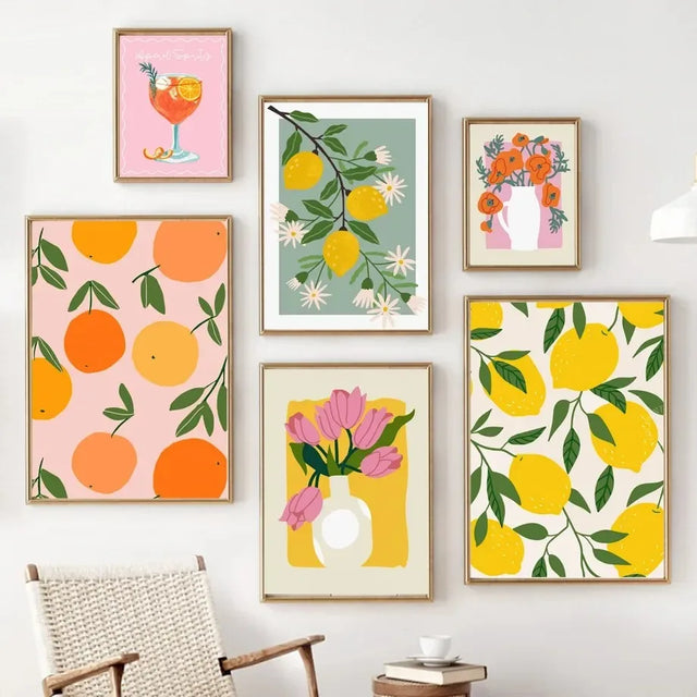 Lemon & Flowers Pattern Natural Art Wall Poster - Item - BYTOODAY