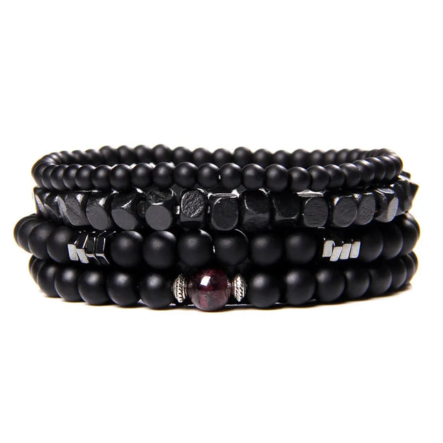 Matte & Pattined Black Bracelet Set - Item - BYTOODAY