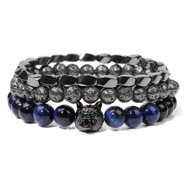 Metal Color & Night Blue Beads Wolf Bracelet - Item - BYTOODAY