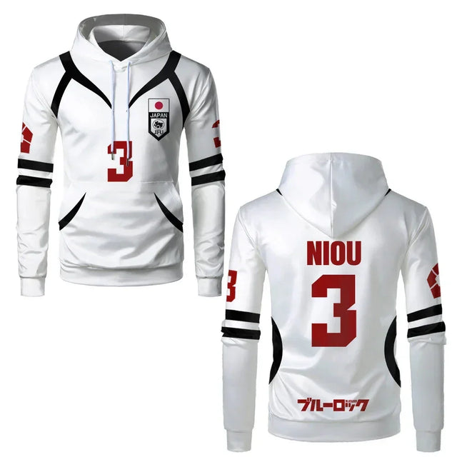 Niou's Custom Blue Lock U20 Japan Team White Hoodie - BYTOODAY