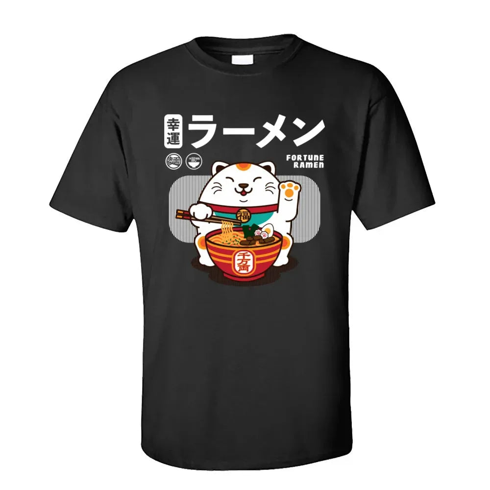 Ramen Eater Good Fortune Cat Printed T-shirt - Item - BYTOODAY