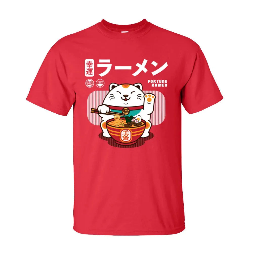 Ramen Eater Good Fortune Cat Printed T-shirt - Item - BYTOODAY