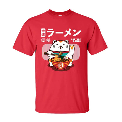 Ramen Eater Good Fortune Cat Printed T-shirt - Item - BYTOODAY