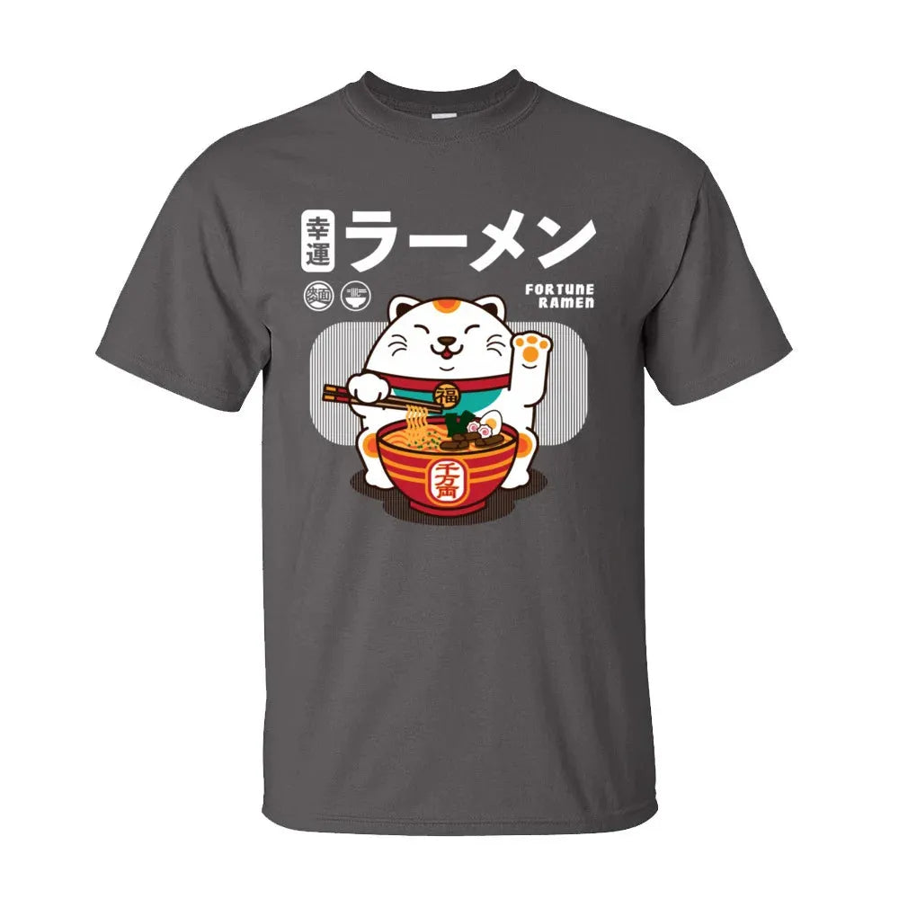 Ramen Eater Good Fortune Cat Printed T-shirt - Item - BYTOODAY