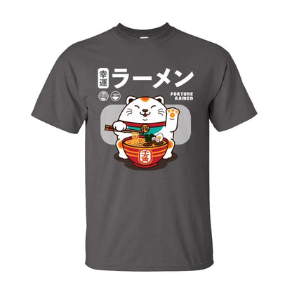 Ramen Eater Good Fortune Cat Printed T-shirt - Item - BYTOODAY