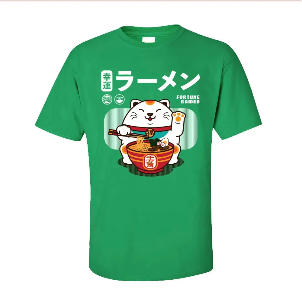 Ramen Eater Good Fortune Cat Printed T-shirt - Item - BYTOODAY