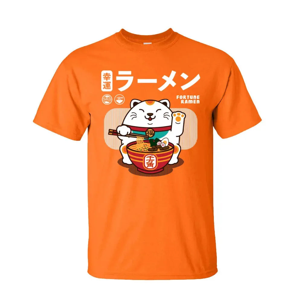 Ramen Eater Good Fortune Cat Printed T-shirt - Item - BYTOODAY