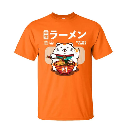 Ramen Eater Good Fortune Cat Printed T-shirt - Item - BYTOODAY