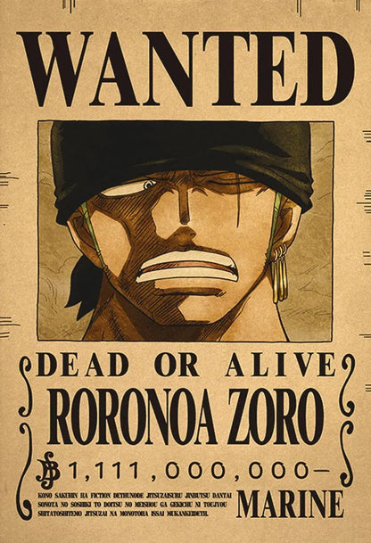 Roronoa Zoro One Piece WANTED Custom Wall Poster - Item - BYTOODAY