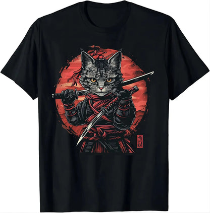 Samurai & Shinobi Cat Pattern Streetwear T-shirt - Item - BYTOODAY