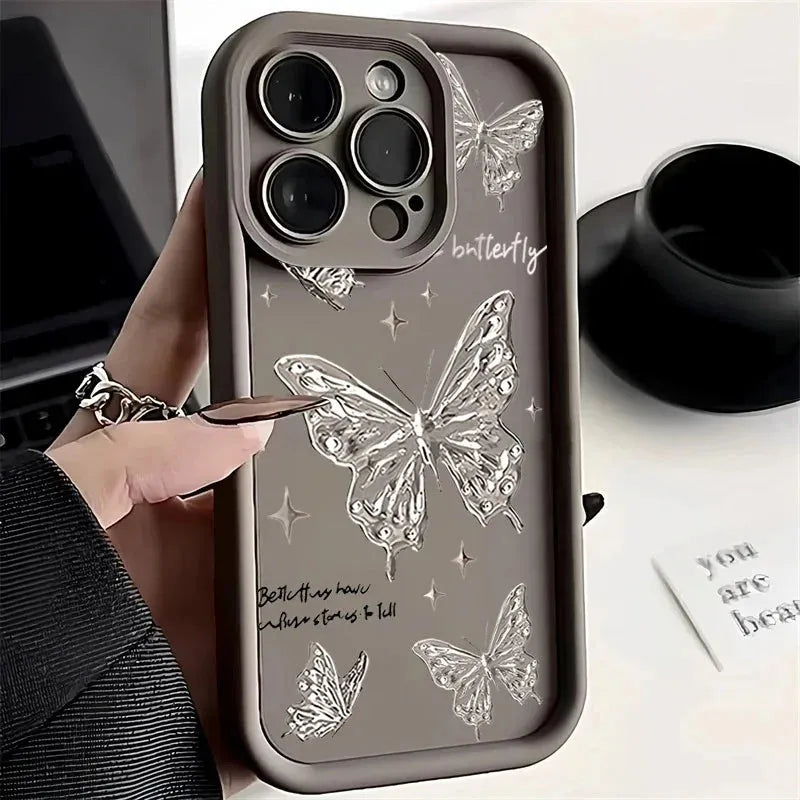 Silver Butterflies Patterned Phone Case - Item - BYTOODAY