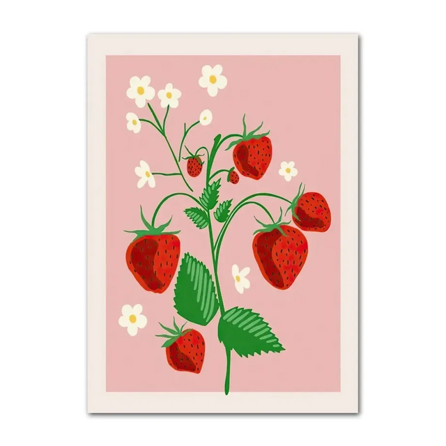 Strawberry Pattern Natural Art Wall Poster - Item - BYTOODAY