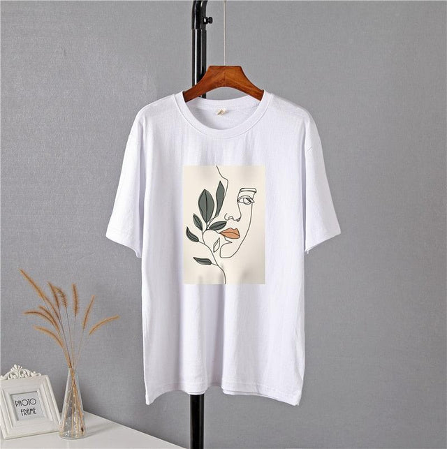 Floral Face Art Print Casual T-Shirt - Item - BYTOODAY