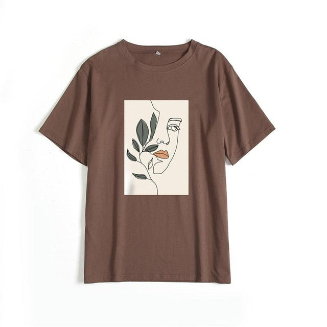 Floral Face Art Print Casual T-Shirt - Item - BYTOODAY