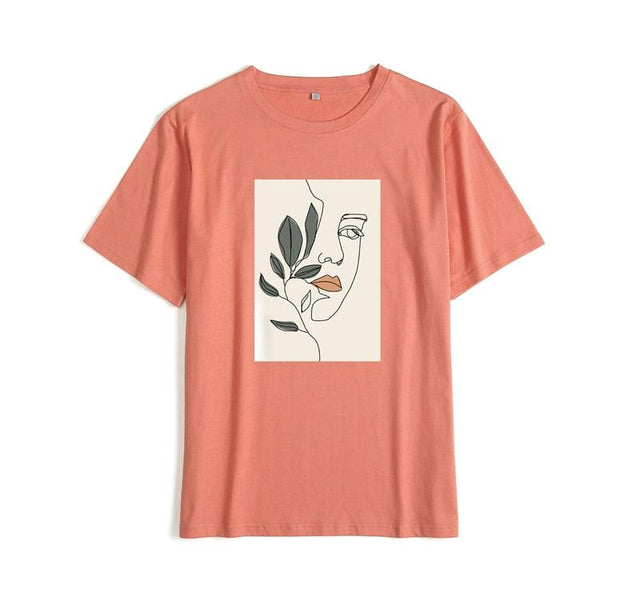 Floral Face Art Print Casual T-Shirt - Item - BYTOODAY