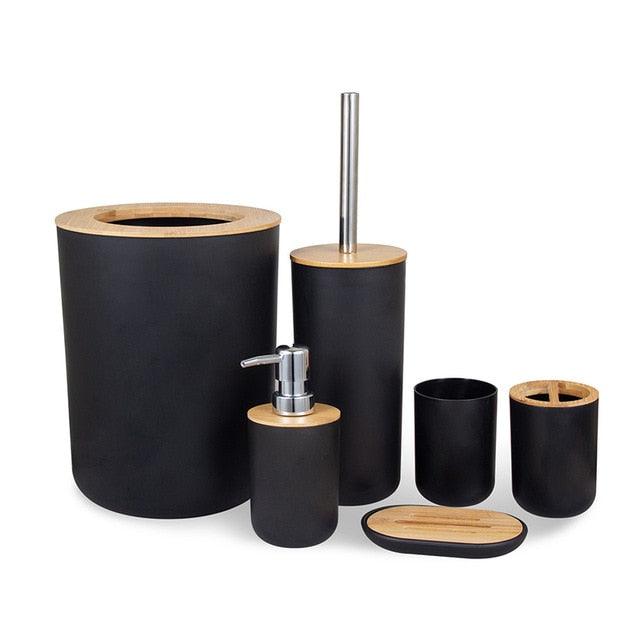 Set of 6 Bamboo and Stainless Steel Bathroom Accessories - Item - BYTOODAY